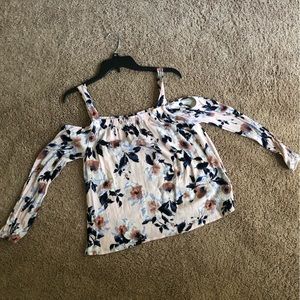 FLORAL PRINT COLD SHOULDER BLOUSE TOP PINK/BLUE WOMENS SMALL